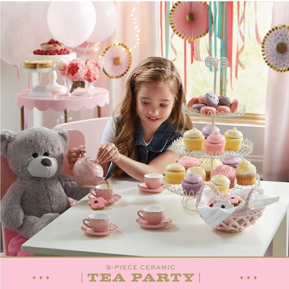 FAO Schwarz Gray Polka Dot Ceramic Tea Party Set - Picture 5 of 7